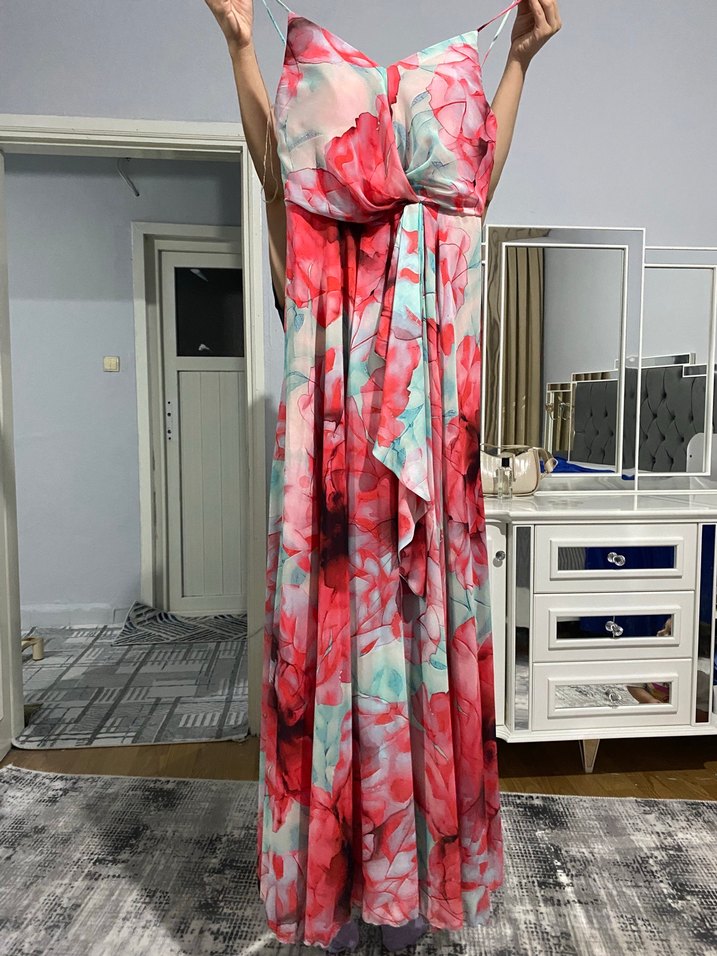 Drapeli Straplez Uzun Kadın Elbise - Görsel 3