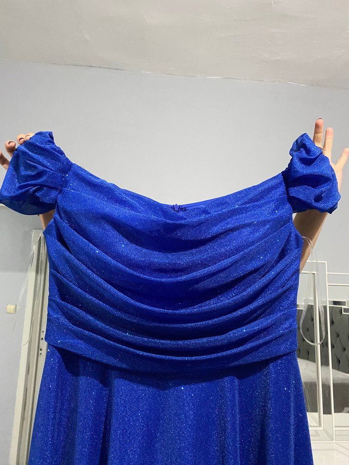 Mavi Drapeli Uzun Abiye Elbise - Görsel 2