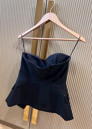 Zara Düğmeli Siyah Straplez Mini Büstiyer