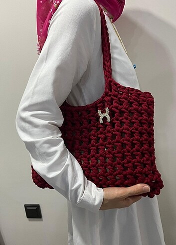  Beden bordo Renk Örgü çanta 