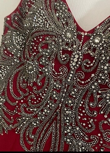 38 Beden bordo Renk Gece Elbisesi