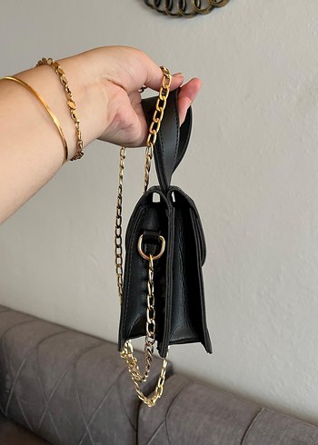 Zincir Detaylı Siyah Deri Yılan Desenli Kadın Çanta - Görsel 2