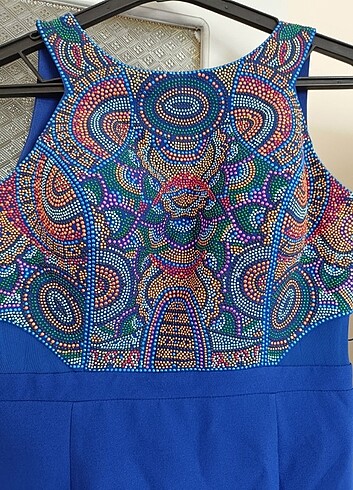Saks mavisi taşlı abiye 
