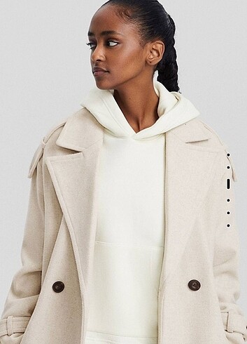 xs Beden beyaz Renk Bershka Yün Karışımlı Trençkot