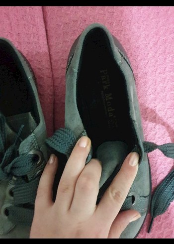 Gri Süet Kadın Spor Ayakkabı Velcro - Görsel 3