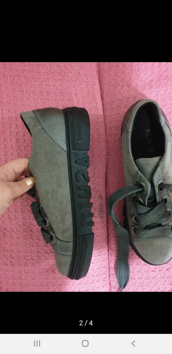 Gri Süet Kadın Spor Ayakkabı Velcro - Görsel 2