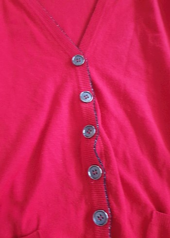 Düğmeli Kırmızı Triko Kadın Hırka - Görsel 3