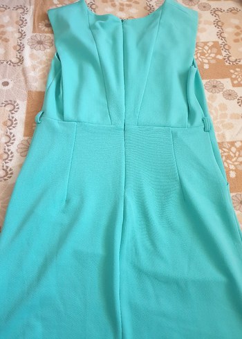 Turkuaz V Yakalı Midi  Elbisesi - Görsel 3