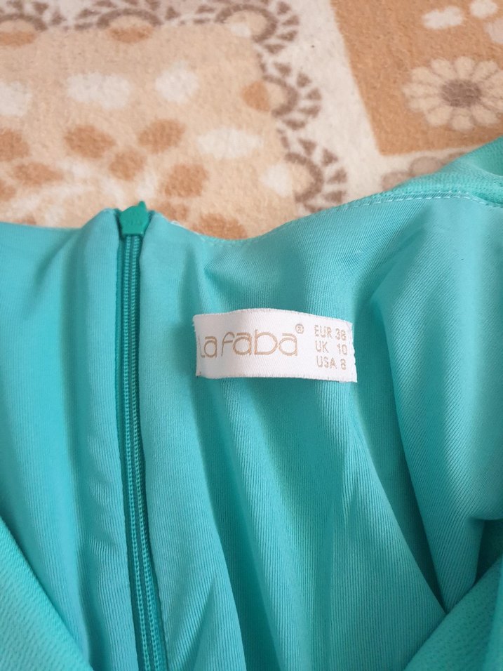 Turkuaz V Yakalı Midi  Elbisesi - Görsel 2