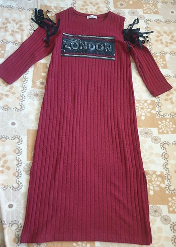 Bordo Triko Kadın Uzun Elbise - Görsel 2