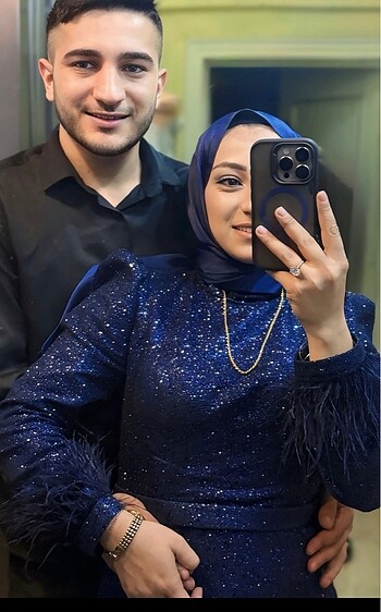 40 Beden Lacivert pul payet abiye elbise