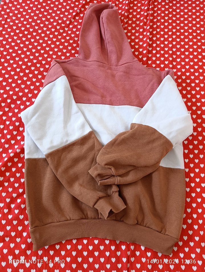 Rahat Kesim Kapüşonlu Renk Bloklu Sweatshirt boyu 65cm ,eni 60cm - Görsel 4