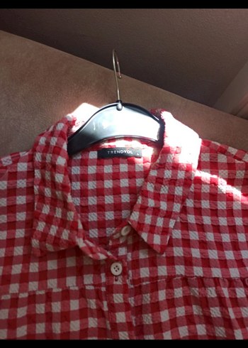 kadın trendyol Kırmızı Kareli Uzun Kollu Gömlek tunik L beden - Görsel 2