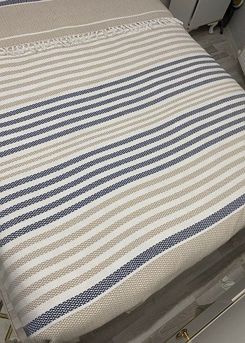 Bohem Çizgili Bej Gri Pike - Görsel 2