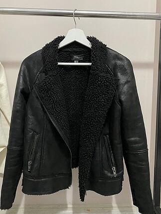 Mango içi yakası kürklü biker ceket / biker mont
