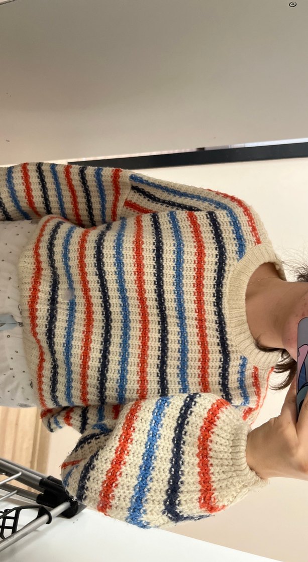 Çizgili Rahat Örgü Renkli Kadın Kazak - Görsel 3