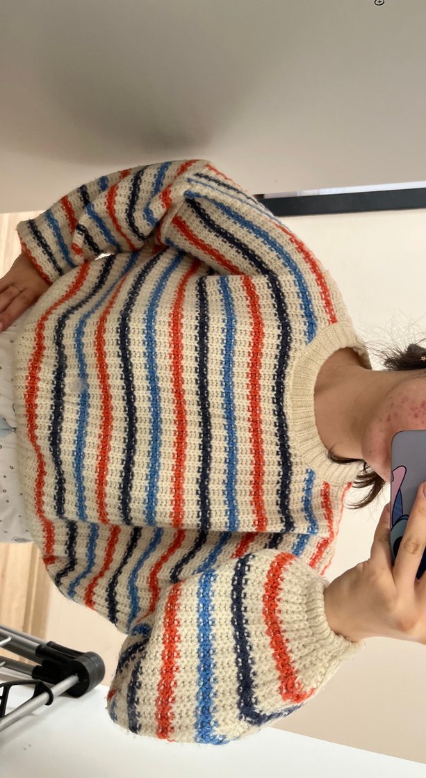 Çizgili Rahat Örgü Renkli Kadın Kazak - Görsel 4