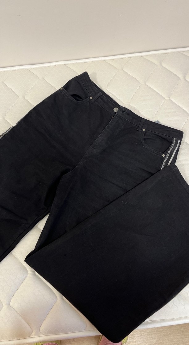 Siyah Y2k Street Style Kadın Baggy Jean Kot Pantolon - Görsel 2