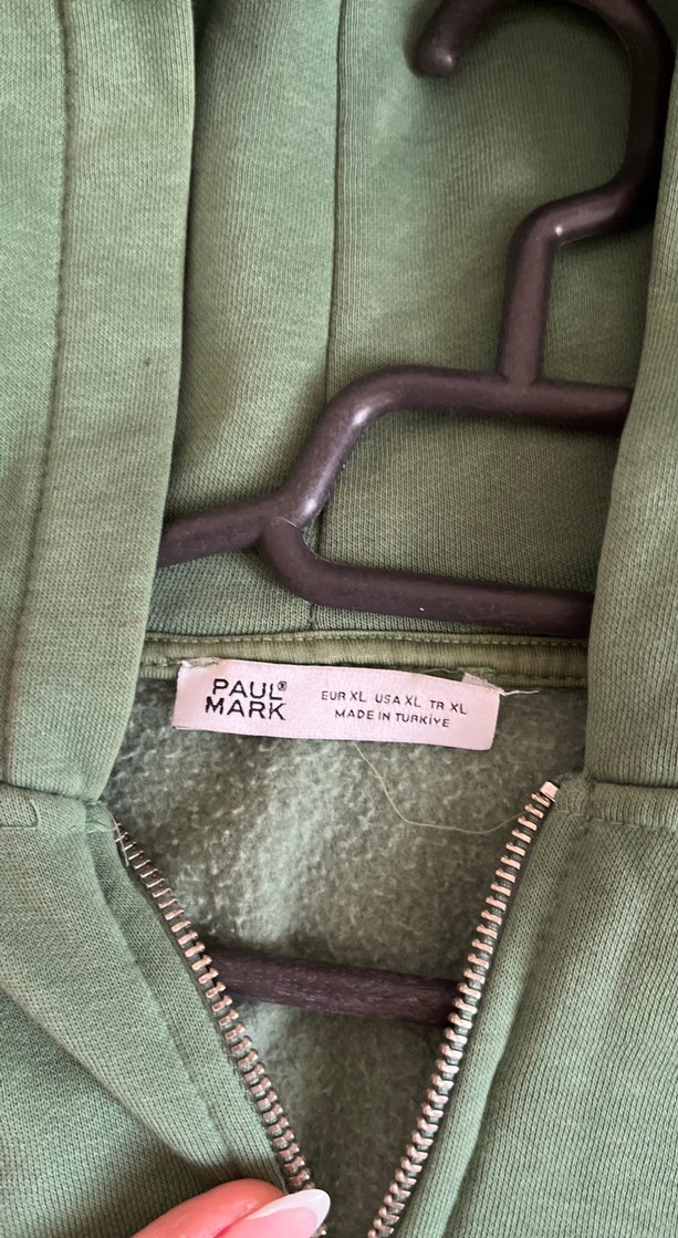 Kadın Kapüşonlu Fermuarlı Yeşil Sweatshirt oversize - Görsel 3