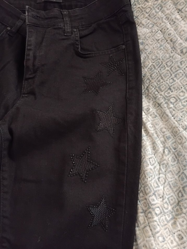 Siyah Nakışlı Kot Pantolon - Görsel 4