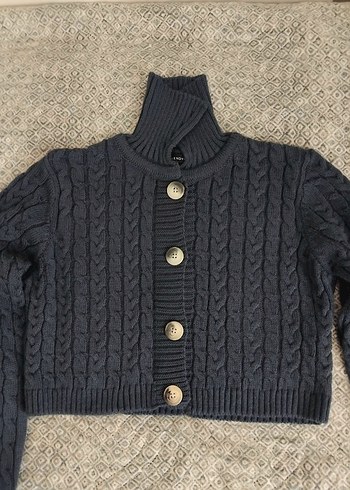 Antrasit Crop Hırka - Görsel 3