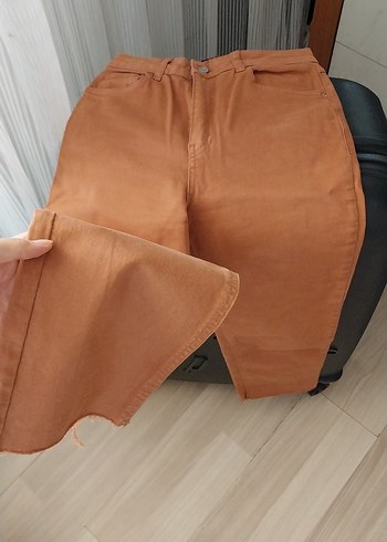 Düğmeli Kahverengi Kadın kot Pantolon