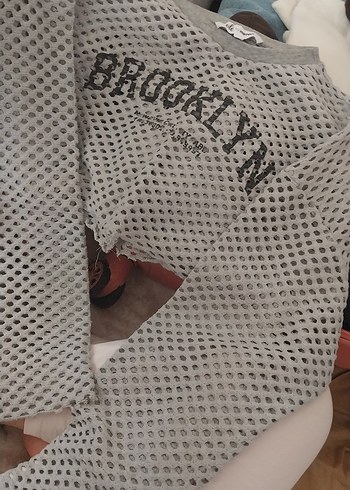 l Beden Gri Crop Top, Uzun Kollu, Salaş Kesim