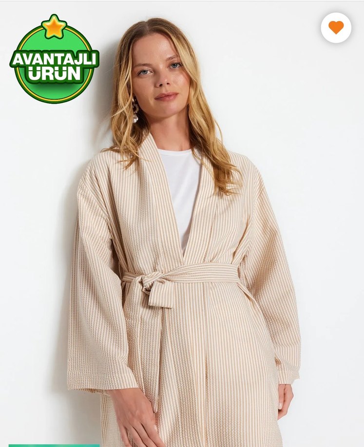 Bej Uzun Kadın kimono - Görsel 2