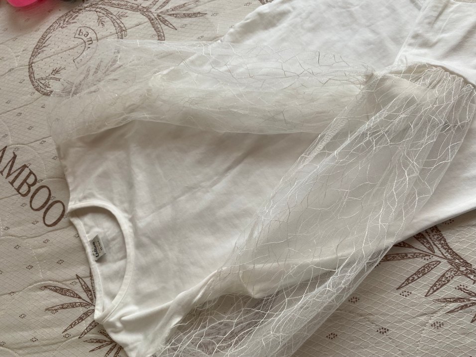 Kız Çocuk Beyaz Dantel Kollu Tişört - Görsel 4