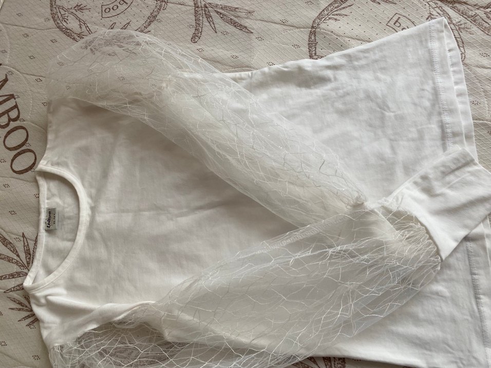 Kız Çocuk Beyaz Dantel Kollu Tişört - Görsel 2