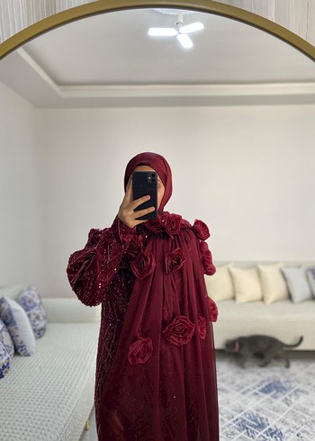 diğer Beden bordo Renk Bordo Uzun Kollu Abiye Elbise
