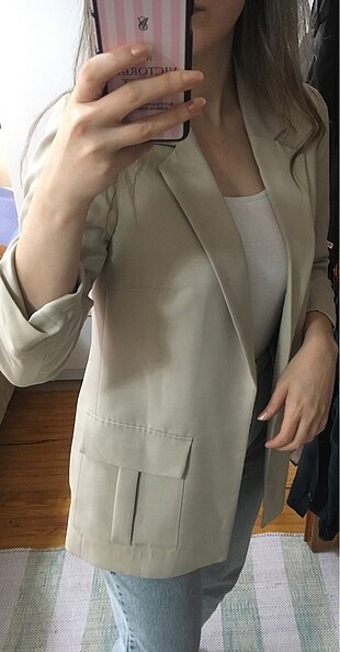 36 Beden Koton ekru krem blazer ceket