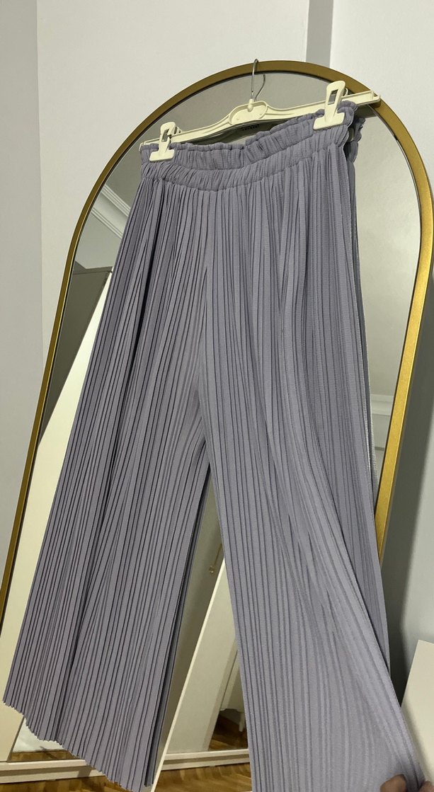 Lila Piliseli Uzun Kadın Etek pantolon - Görsel 3