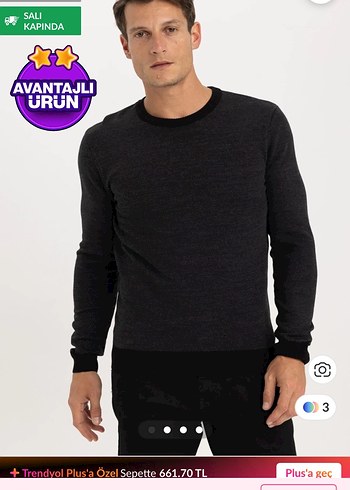 Defacto Gri Erkek Bisiklet Yaka Kazak - Görsel 3