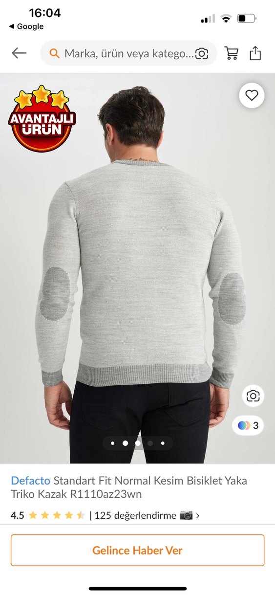 Defacto Gri Erkek Bisiklet Yaka Kazak - Görsel 2