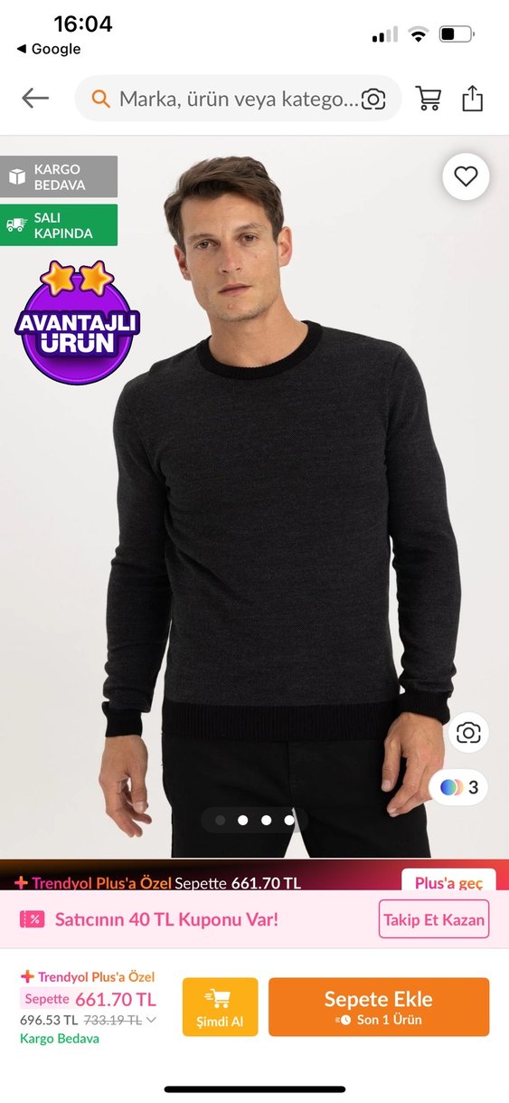 Defacto Gri Erkek Bisiklet Yaka Kazak - Görsel 3