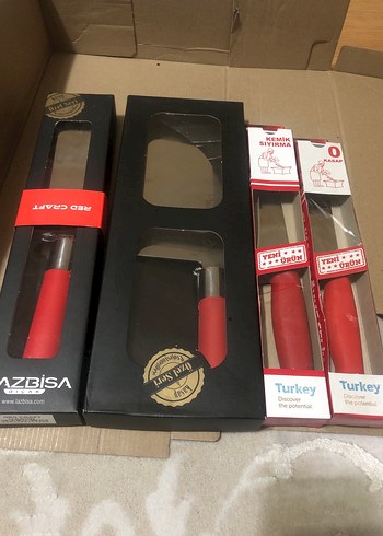 Kırmızı Saplı Kasap Bıçak Seti - Görsel 3