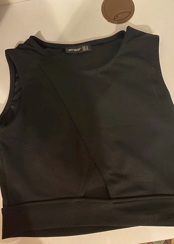 Siyah Kadın Crop Top, Düz Yaka, Kolsuz - Görsel 3