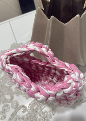 Pembe Beyaz Örgü Kadın Çanta - Görsel 3