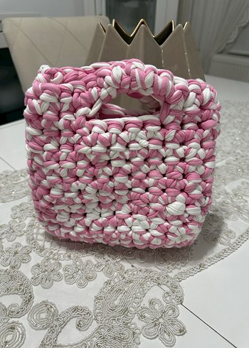 Pembe Beyaz Örgü Kadın Çanta - Görsel 2