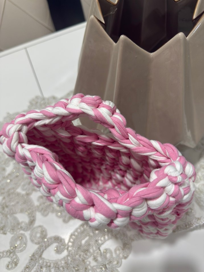 Pembe Beyaz Örgü Kadın Çanta - Görsel 3