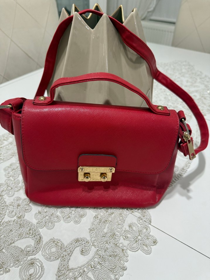 Kırmızı Deri Kadın Çanta - Görsel 3