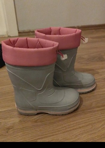 29 Beden gri Renk Kız Çocuk Gri Lastik Botlar Velcro