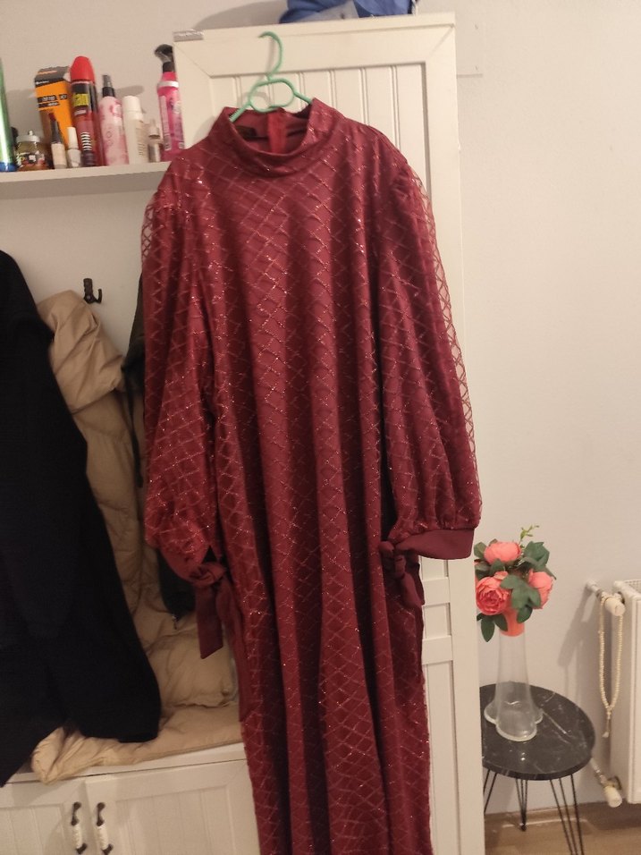 Bordo Uzun Kollu Kadın Sabahlık - Görsel 3