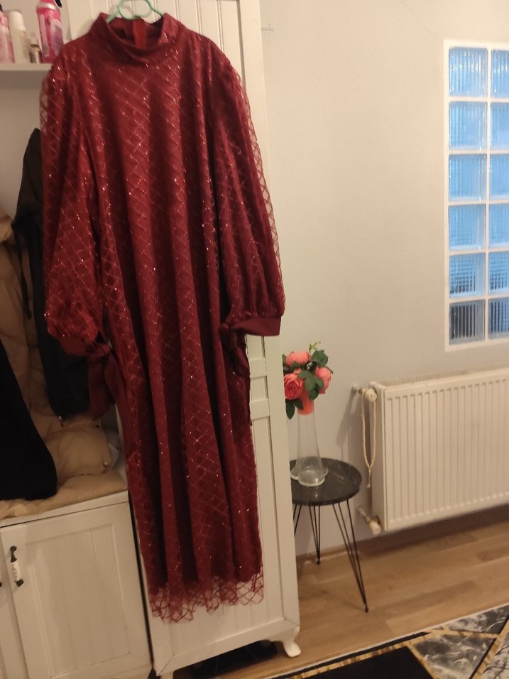 Bordo Uzun Kollu Kadın Sabahlık - Görsel 4