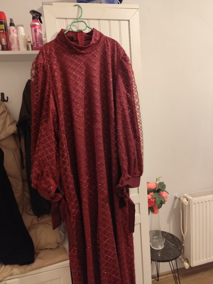 Bordo Uzun Kollu Kadın Sabahlık - Görsel 2