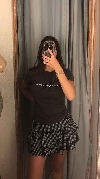 PULL&BEAR kareli fırfırlı etek