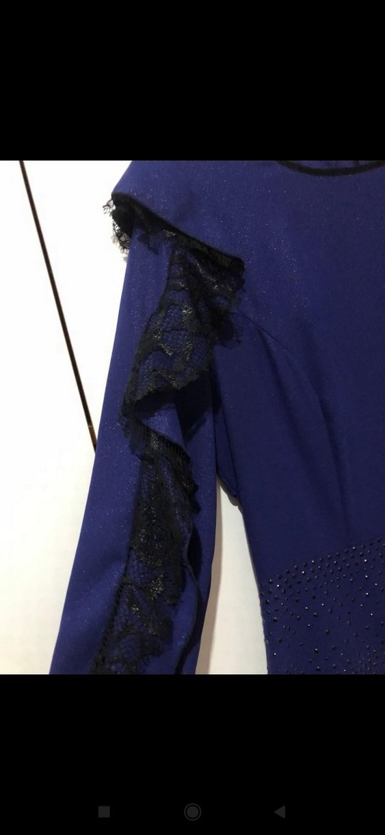 Lacivert Uzun Kollu  Kadın Abiye Elbise - Görsel 4