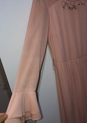 Yavruağzı Nakışlı Uzun Bohem Elbise - Görsel 3