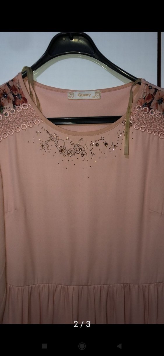 Yavruağzı Nakışlı Uzun Bohem Elbise - Görsel 2